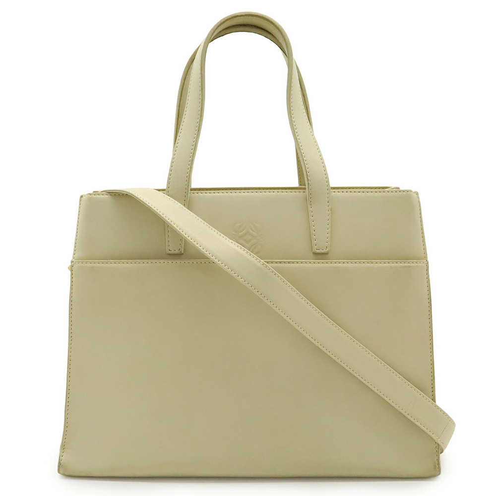Loewe Anagram Tote Bag Handbag Shoulder Hobo Leather Cream